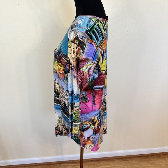 Karen Kane Womens Tunic Top Parisian Print Medium Crew Slinky Pink 3/4 Sleeve - Picture 5 of 6